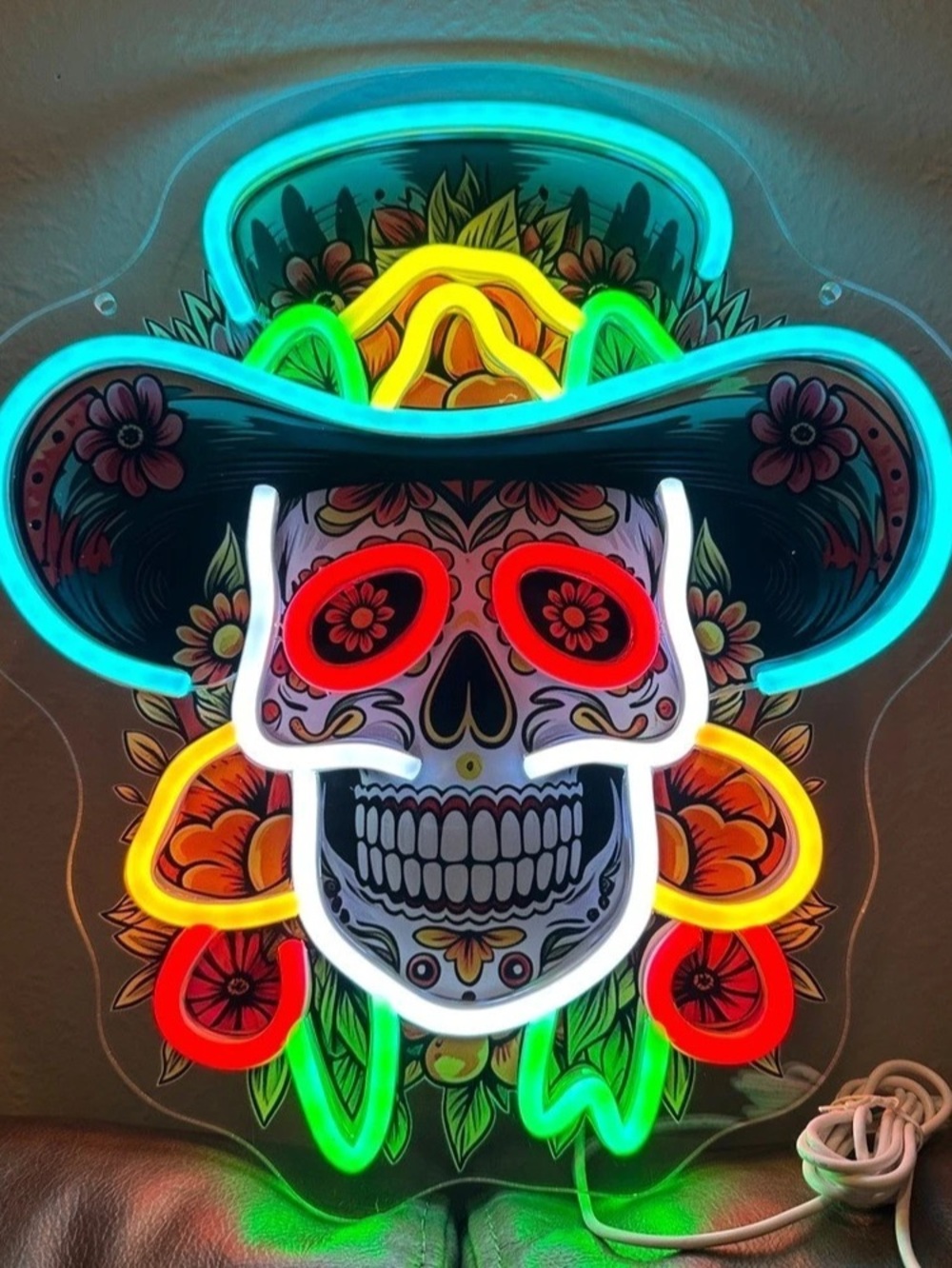 Multicolor Neon Sugar Skull Wall Decor